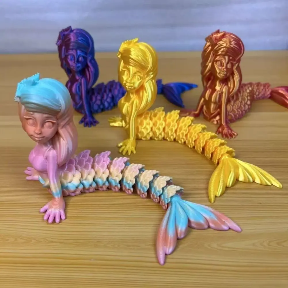 Plastic 3D Printed Mermaid Figurine Multi-jointed Movable Animal Simulation Model 6 Colors Mermaid Desktop Ornaments