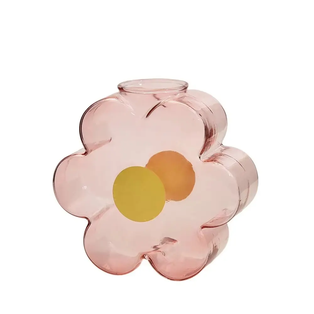 Nordic Flower Shape Transparent Colored Vase Smooth Surface Stable Thickened Glass Plant Pot Flowerpot Ornaments