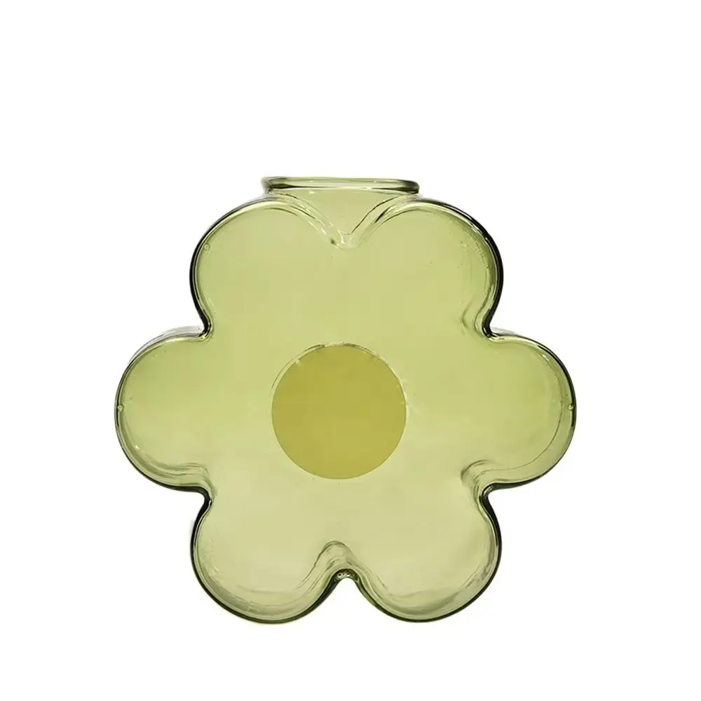 Nordic Flower Shape Transparent Colored Vase Smooth Surface Stable Thickened Glass Plant Pot Flowerpot Ornaments