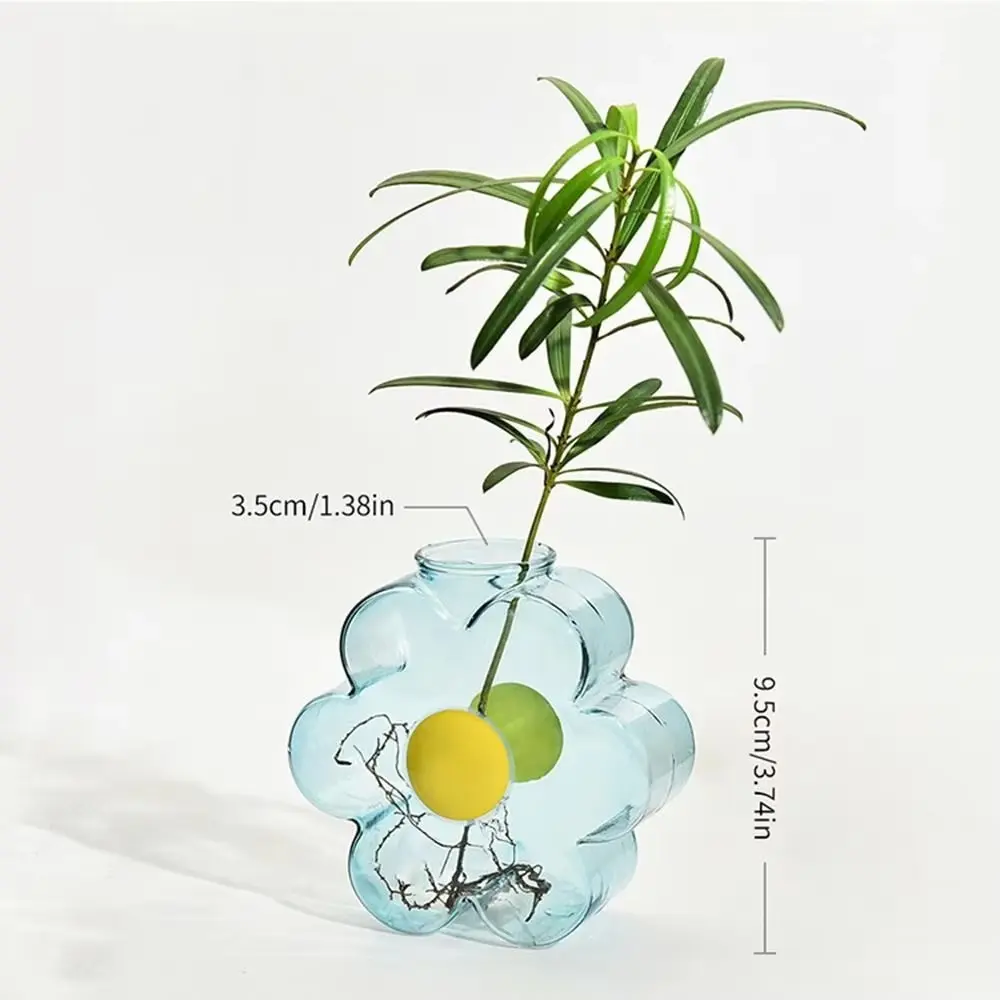 Nordic Flower Shape Transparent Colored Vase Smooth Surface Stable Thickened Glass Plant Pot Flowerpot Ornaments
