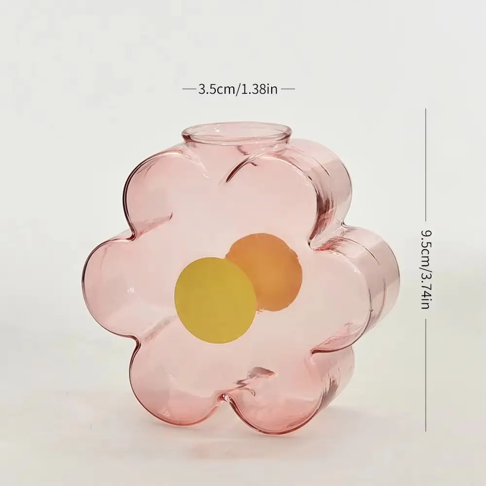 Nordic Flower Shape Transparent Colored Vase Smooth Surface Stable Thickened Glass Plant Pot Flowerpot Ornaments
