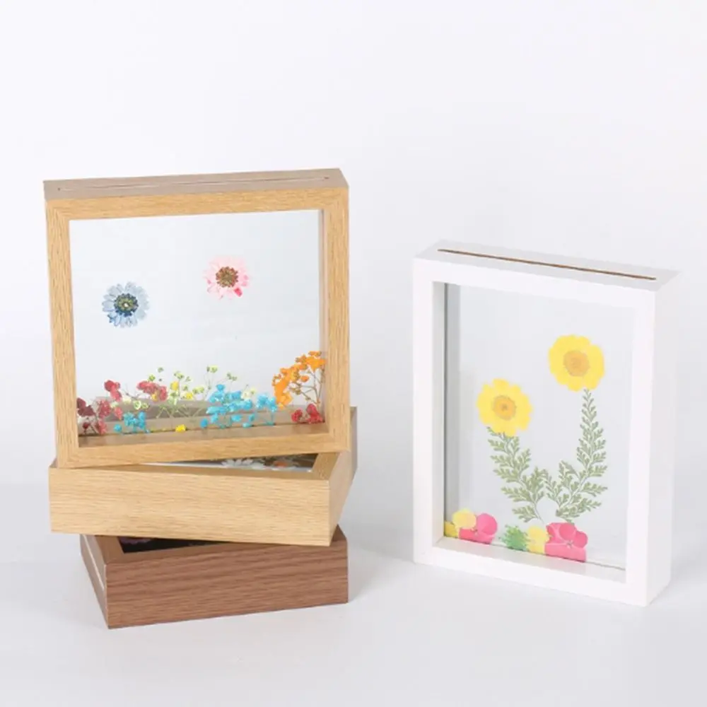 Wooden Glass Leaf Specimen Frame Transparent Double-sided Paper-cut Picture Frame Thicked Photo Display Frame Home Decoration