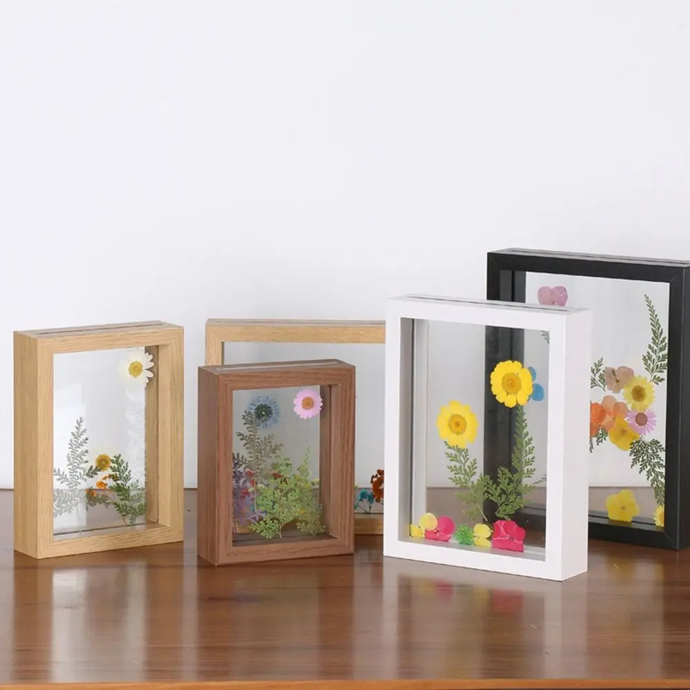Wooden Glass Leaf Specimen Frame Transparent Double-sided Paper-cut Picture Frame Thicked Photo Display Frame Home Decoration