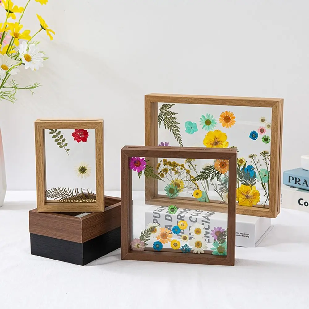 Wooden Glass Leaf Specimen Frame Transparent Double-sided Paper-cut Picture Frame Thicked Photo Display Frame Home Decoration