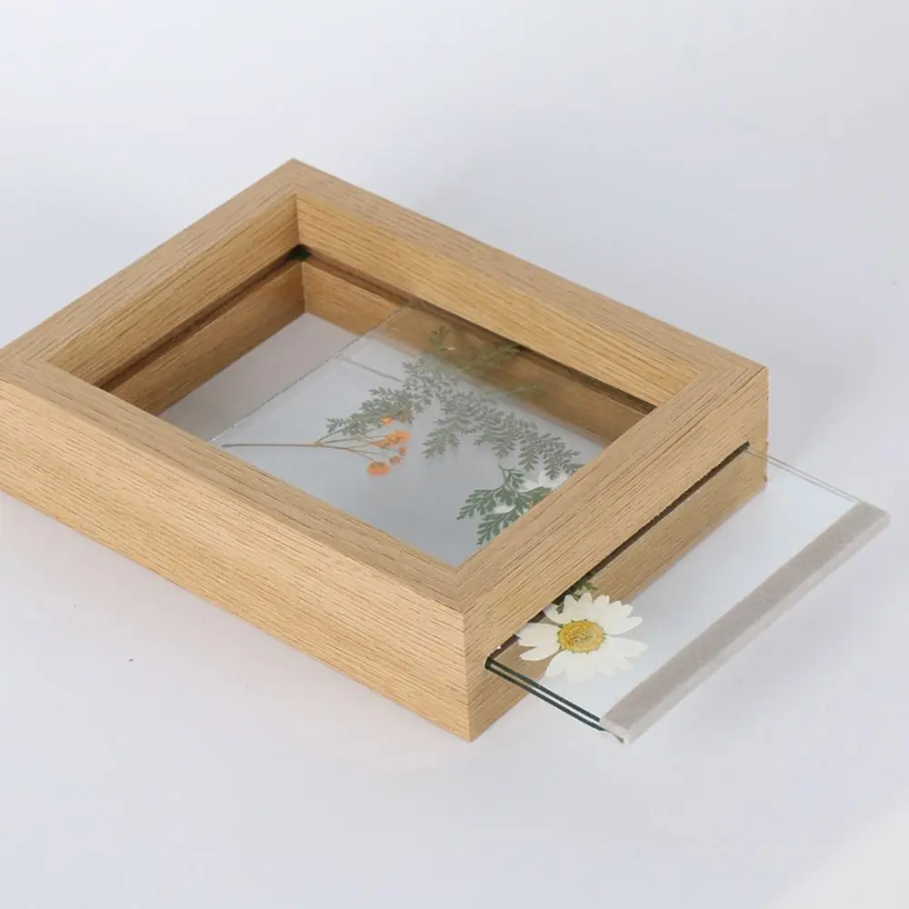 Wooden Glass Leaf Specimen Frame Transparent Double-sided Paper-cut Picture Frame Thicked Photo Display Frame Home Decoration