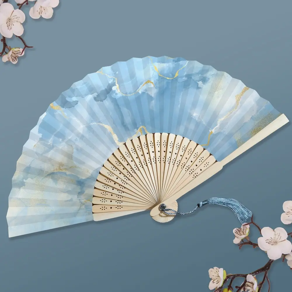 Gilded Calligraphy Folding Fan Can Be Inscribed Bamboo Handle Paper Fan Multi-color Rice Paper Fan DIY Blank Fan Gift