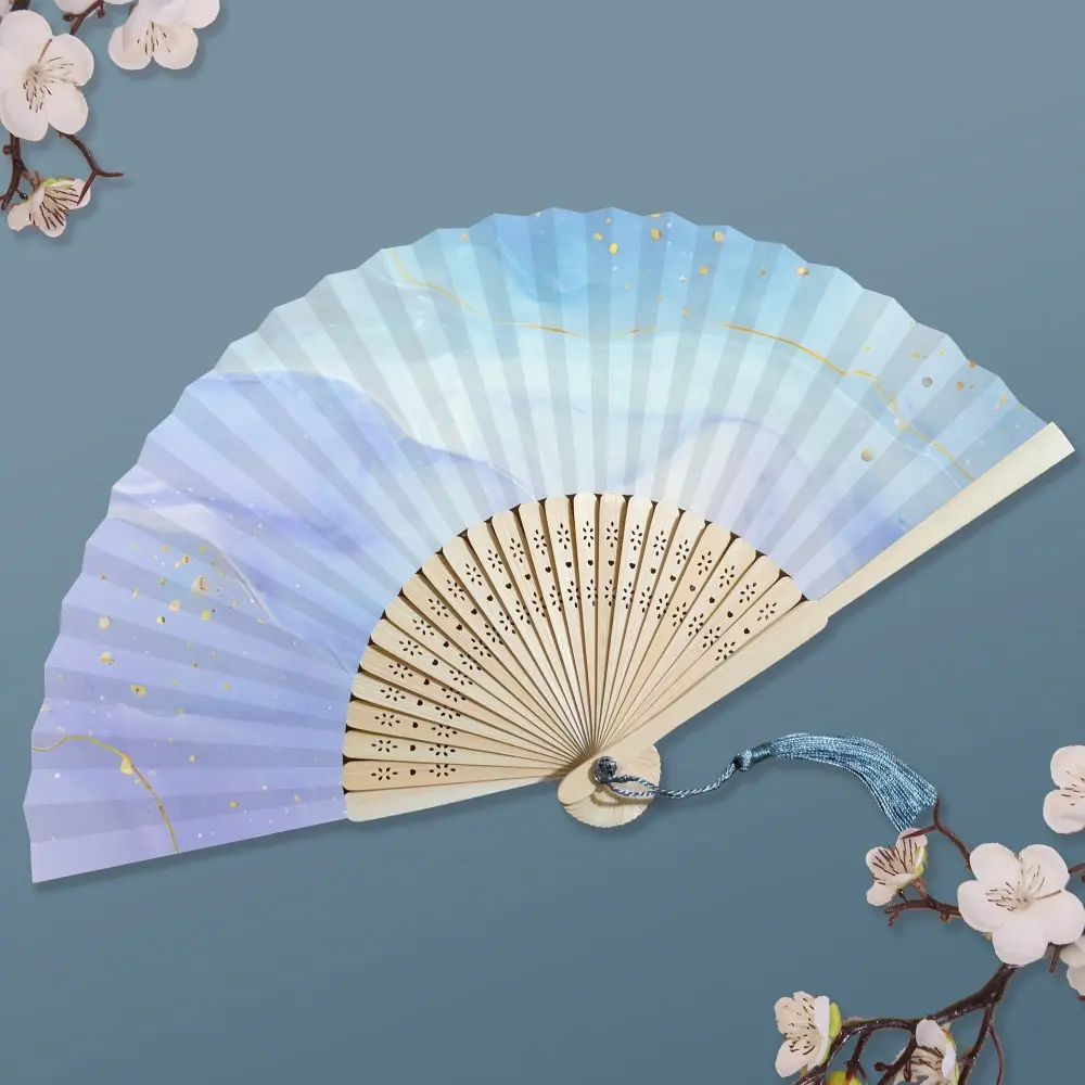 Gilded Calligraphy Folding Fan Can Be Inscribed Bamboo Handle Paper Fan Multi-color Rice Paper Fan DIY Blank Fan Gift