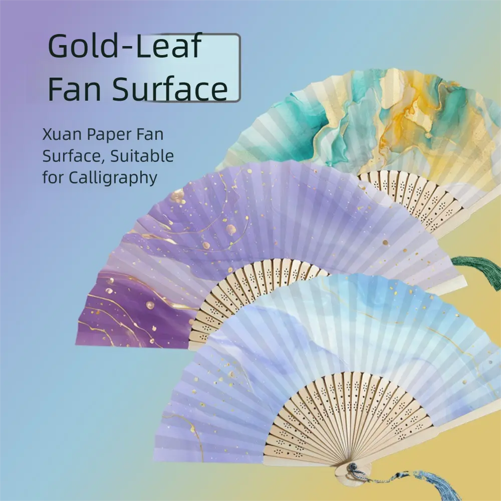 Gilded Calligraphy Folding Fan Can Be Inscribed Bamboo Handle Paper Fan Multi-color Rice Paper Fan DIY Blank Fan Gift