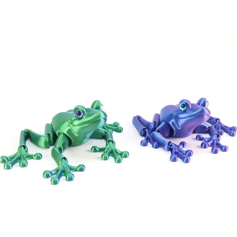 Cute PLA 3D Printed Frog Model Solid Color Movable Mini Frog Doll Multi-jointed Frog Action Figure Desktop Decoration