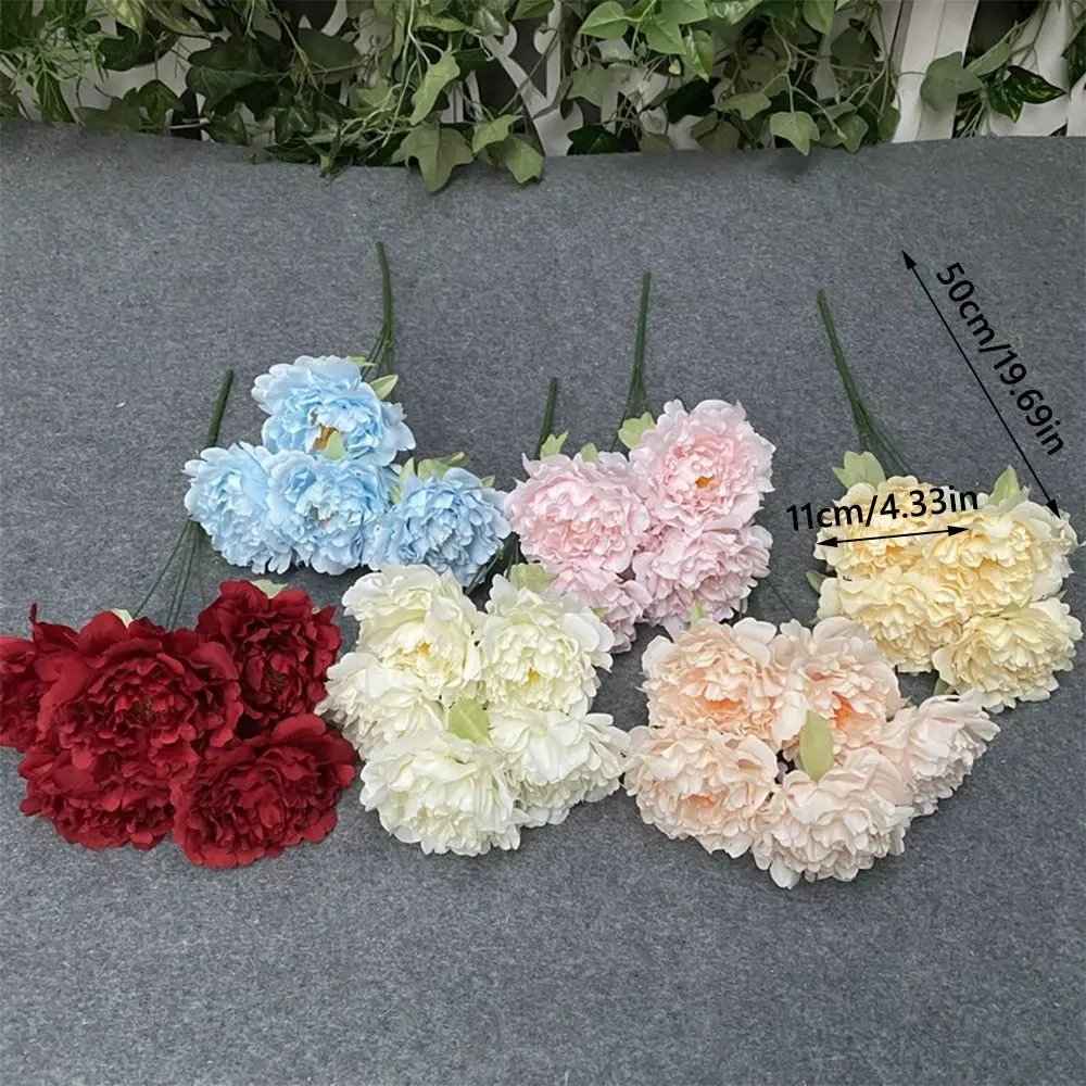 Multicolor Artificial Flower Peony 5 Forks 5 Heads Silk Petals Lifelike Flowers Green Leaves Floral Arrangement