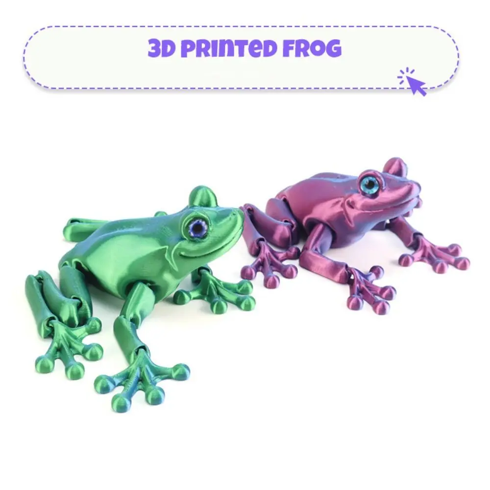 Cute PLA 3D Printed Frog Model Solid Color Movable Mini Frog Doll Multi-jointed Frog Action Figure Desktop Decoration