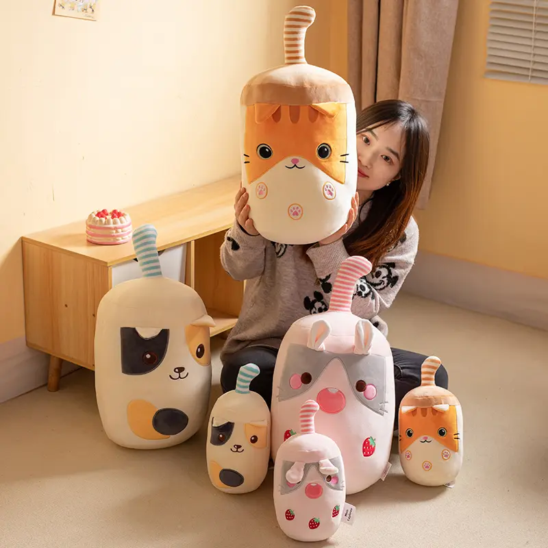 24/50cm Kawaii Family Milk Bubble Tea Cup Plush Toy Cute Animal Peluche Fruits Flavor Drink Shaped Hug Pillow Kids Home Decor