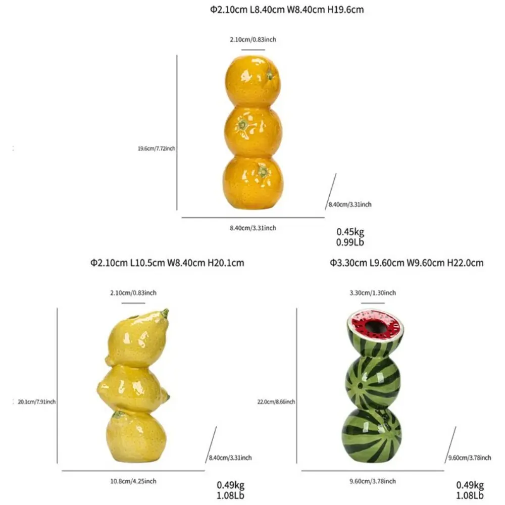 Popular Cartoon Fruit Vase Nordic Style Orange Lemon Watermelon Ceramic Vase Handmade Flower Arrangement Vase Dining Table