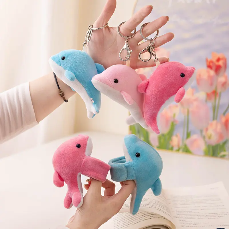 13CM Super Kawaii Dolphin Plush Hand Circle Stuffed Toys Cute Keychain Pendant Bracelet Decor Accessories Mini Doll Keyring Toy