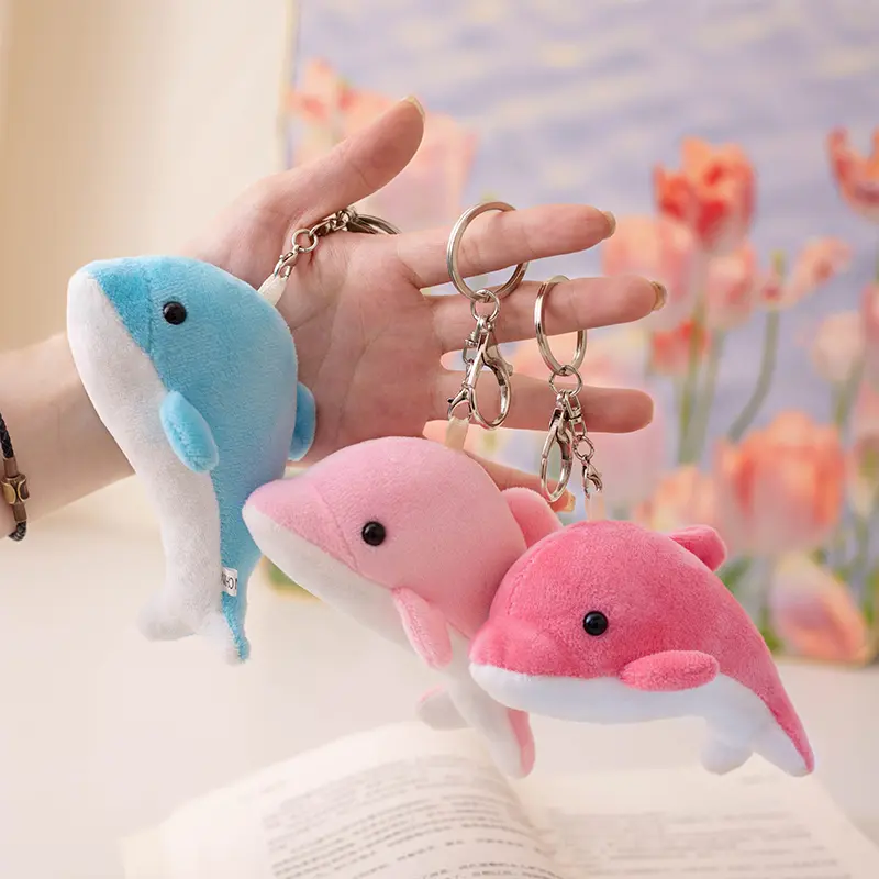 13CM Super Kawaii Dolphin Plush Hand Circle Stuffed Toys Cute Keychain Pendant Bracelet Decor Accessories Mini Doll Keyring Toy