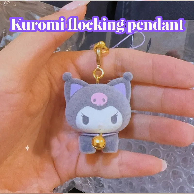 Kuromi Toy Keychains Flocked Doll Pendant Kawaii Anime Phone Chains Cartoon Keyring Accessories Birthday Gift for Friends
