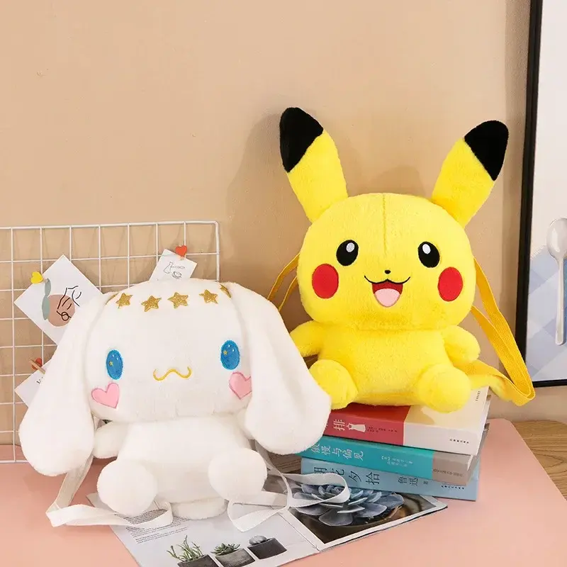 Cute Sanrio Plush Backpack Shoulder Bag Cinnamoroll Kuromi My Melody Plush Backpack Doll Pikachu Crossbody Bag Gifts Kids Girls