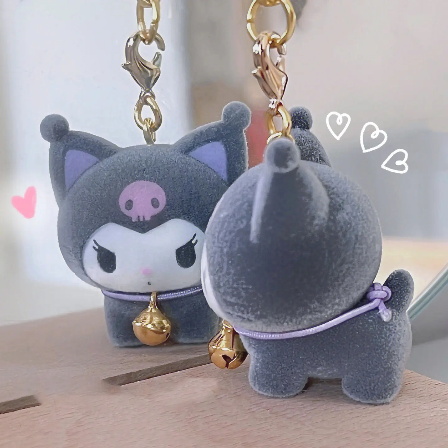 Kuromi Toy Keychains Flocked Doll Pendant Kawaii Anime Phone Chains Cartoon Keyring Accessories Birthday Gift for Friends