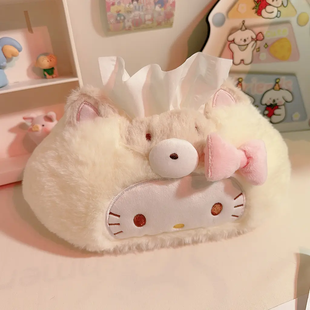 Sanrio Hello Kitty Tissue Box My Melody Plush Napkin Box Soft Kuromi Car Tissue Storage Box Cute Drawer Paper Organizer Gift