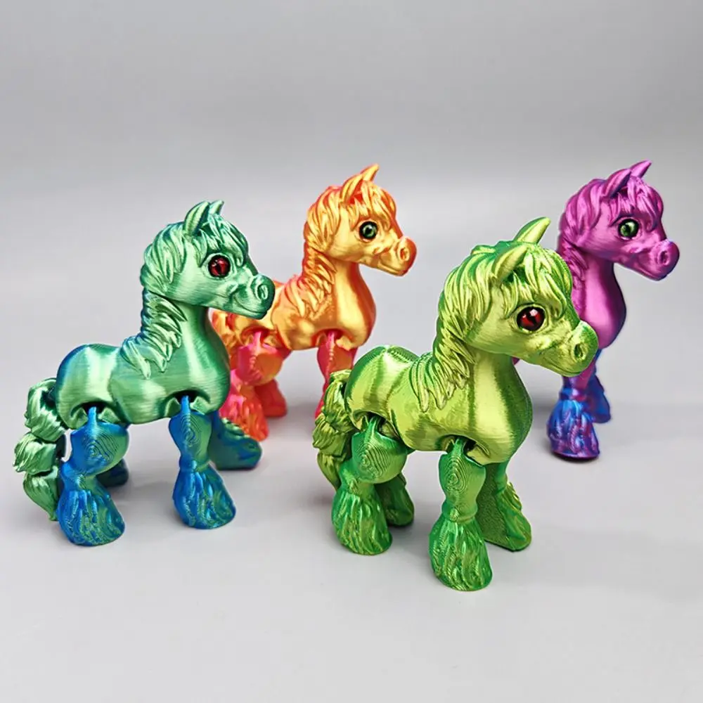Cute 3D Printed Horse Animals Movable Mini Relief Sensory Toy Kids Gift Multi-joint Home Ornament Desktop Decorations