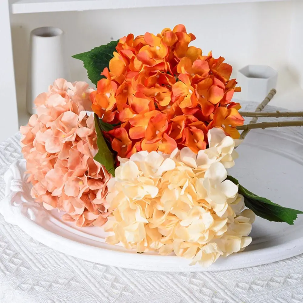 Wedding Garden 45CM Artificial Hydrangea Blue With Leaves Flower Bouquet Realistic Colorful Home Decor