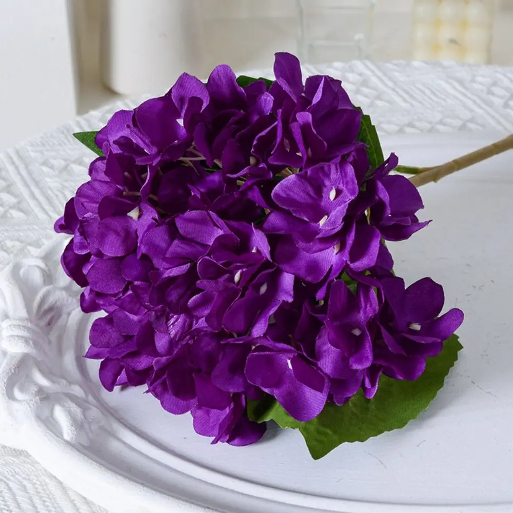 Wedding Garden 45CM Artificial Hydrangea Blue With Leaves Flower Bouquet Realistic Colorful Home Decor
