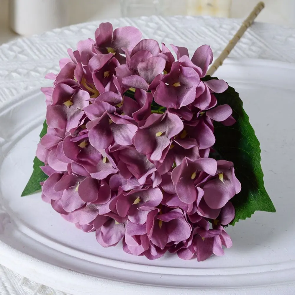 Wedding Garden 45CM Artificial Hydrangea Blue With Leaves Flower Bouquet Realistic Colorful Home Decor