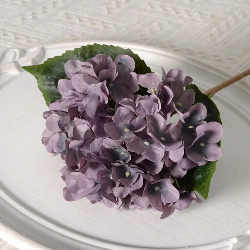 Wedding Garden 45CM Artificial Hydrangea Blue With Leaves Flower Bouquet Realistic Colorful Home Decor