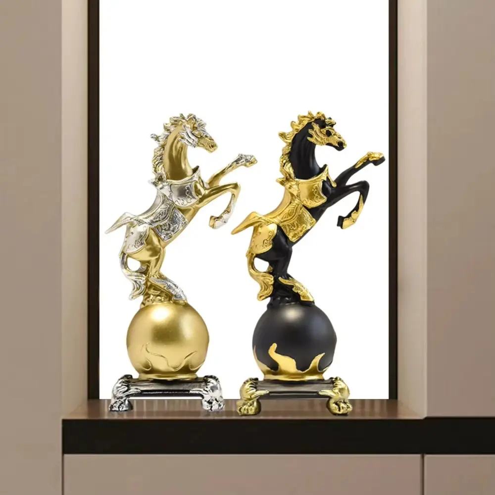 New Resin Feng Shui Lucky Horse Statue Attract Wealth Good Luck Office Ornaments Small Horse Sculpture Home Decoration