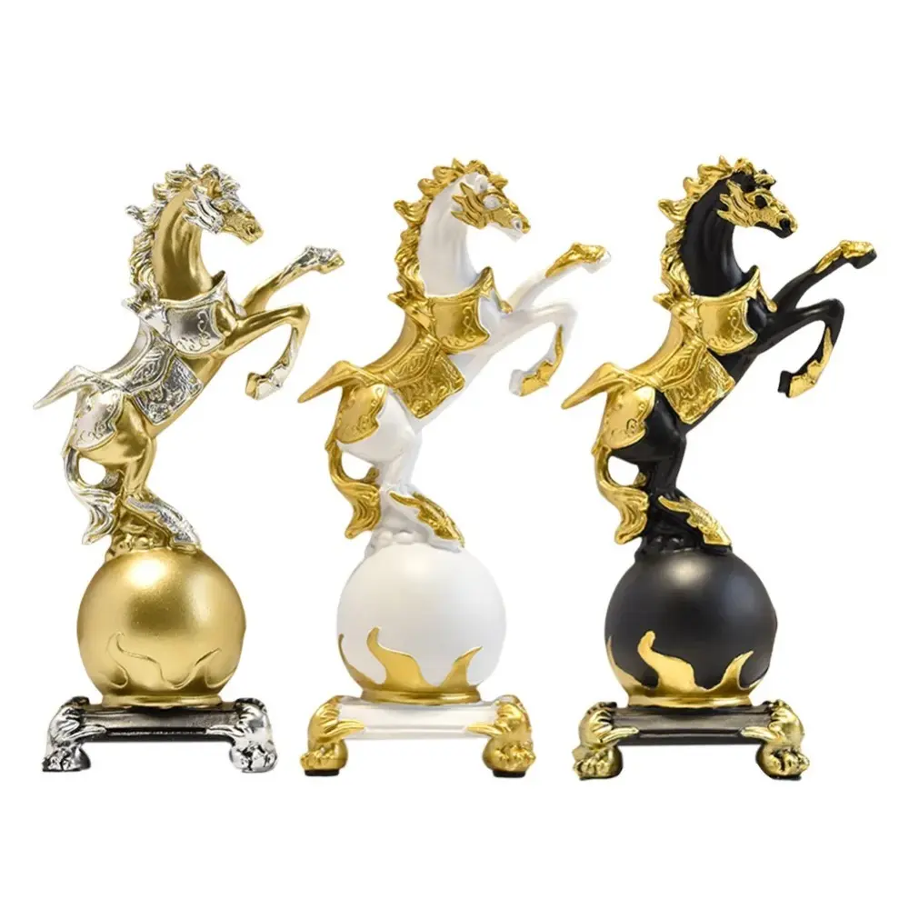 New Resin Feng Shui Lucky Horse Statue Attract Wealth Good Luck Office Ornaments Small Horse Sculpture Home Decoration