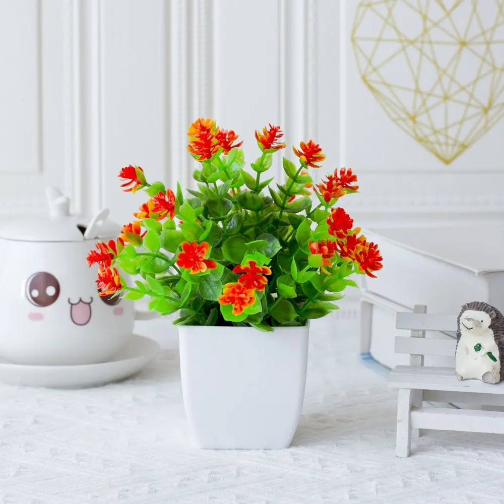 New Plastic Artificial Potted Flowers Simulation Lotus Artificial Faux Plants White Fake Flower Bonsai Living Room Ornaments