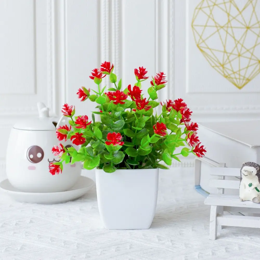 New Plastic Artificial Potted Flowers Simulation Lotus Artificial Faux Plants White Fake Flower Bonsai Living Room Ornaments