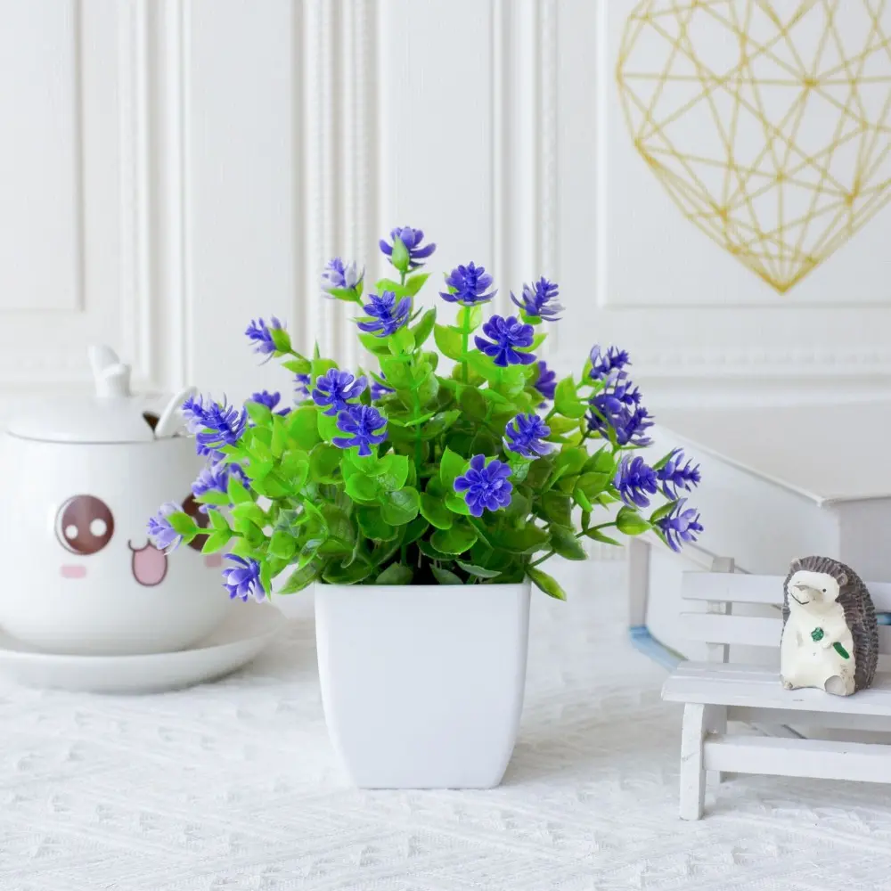 New Plastic Artificial Potted Flowers Simulation Lotus Artificial Faux Plants White Fake Flower Bonsai Living Room Ornaments