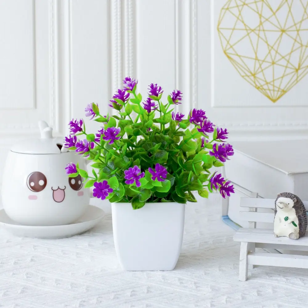 New Plastic Artificial Potted Flowers Simulation Lotus Artificial Faux Plants White Fake Flower Bonsai Living Room Ornaments