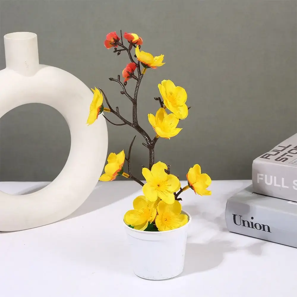 Multicolor Artificial Flower Bonsai Plum Blossom White Flowerpot Faux Flower Potted Plastic Fake Plant Flowerpotted