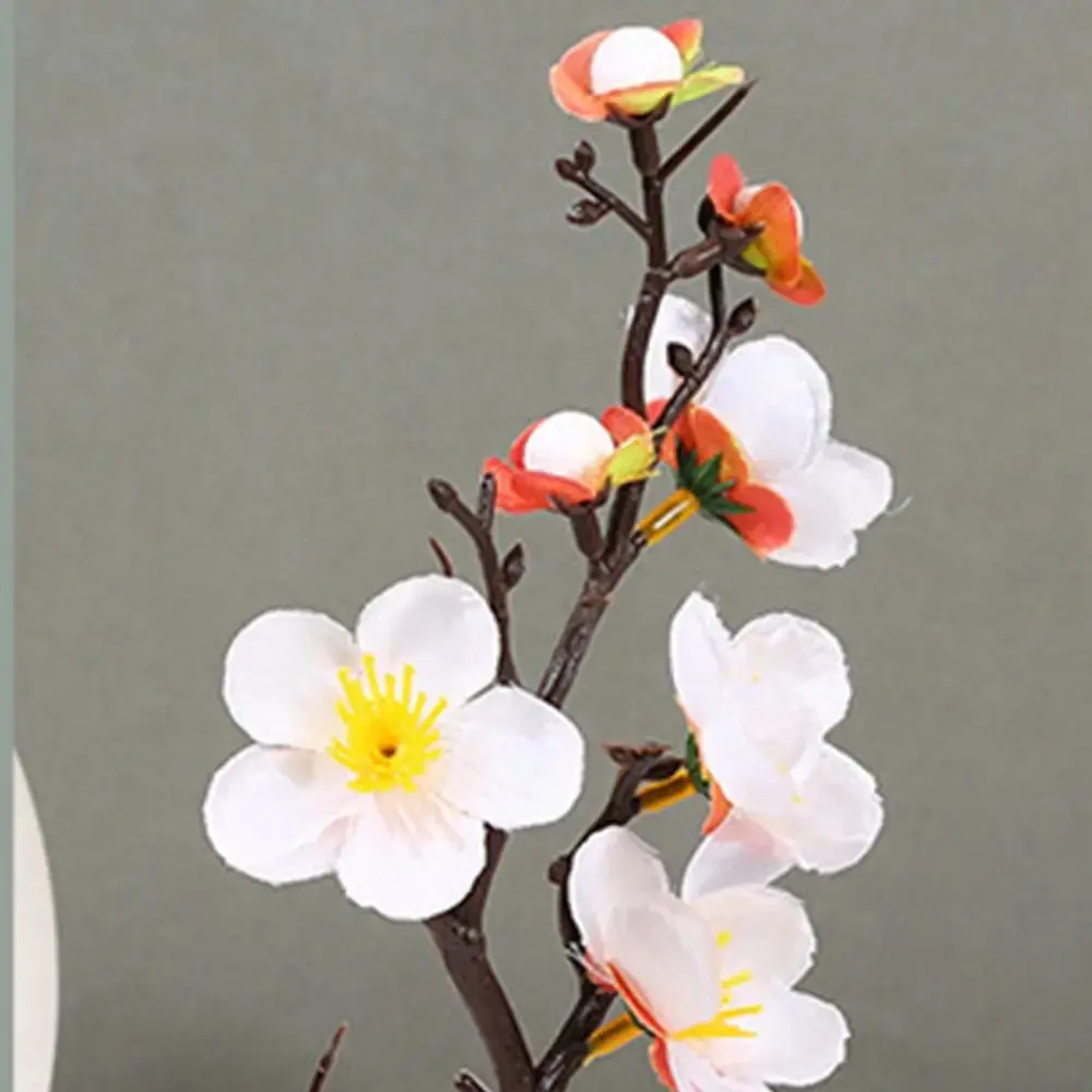 Multicolor Artificial Flower Bonsai Plum Blossom White Flowerpot Faux Flower Potted Plastic Fake Plant Flowerpotted