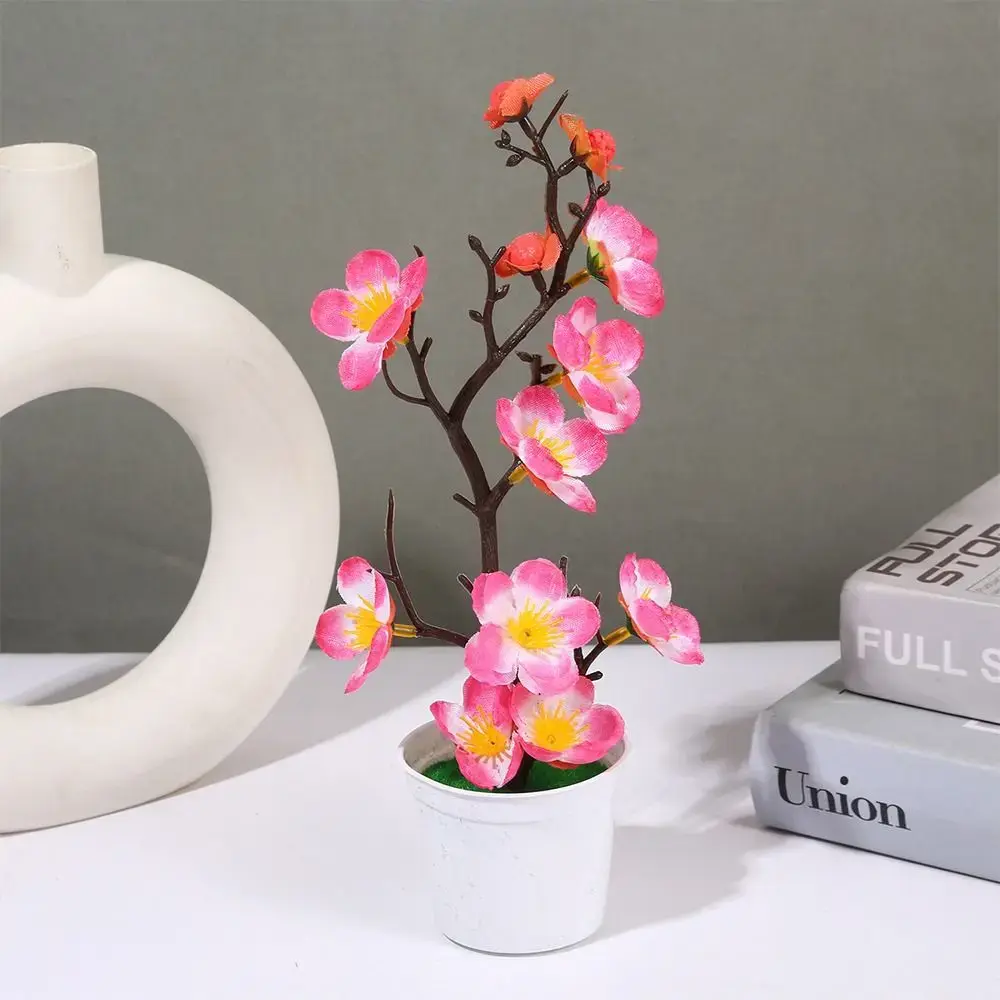 Multicolor Artificial Flower Bonsai Plum Blossom White Flowerpot Faux Flower Potted Plastic Fake Plant Flowerpotted