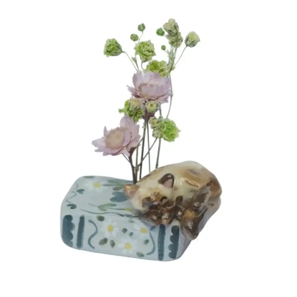 Creative Cartoon Miniature Book Sculpture Cute Design Resin Book Flower Vase Fox/Cat/Red Panda Figurines Statue Shelf