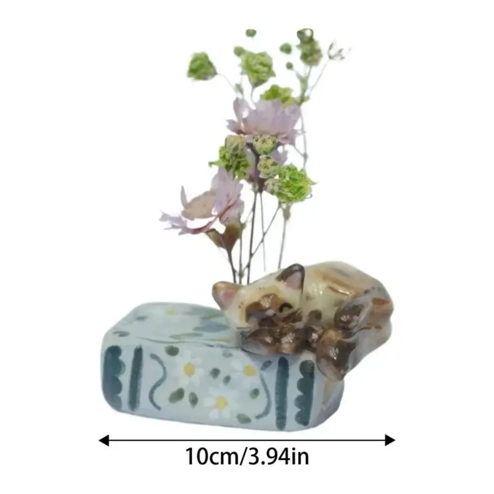 Creative Cartoon Miniature Book Sculpture Cute Design Resin Book Flower Vase Fox/Cat/Red Panda Figurines Statue Shelf
