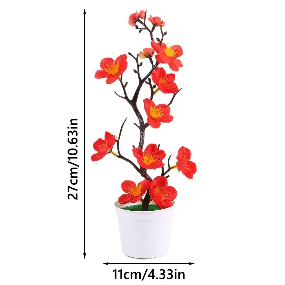 Multicolor Artificial Flower Bonsai Plum Blossom White Flowerpot Faux Flower Potted Plastic Fake Plant Flowerpotted