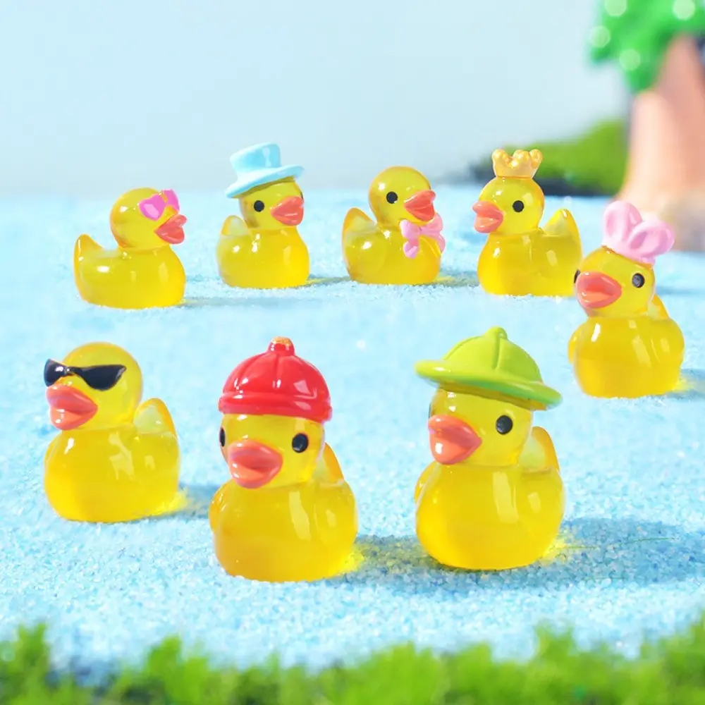 16pcs Trendy Resin Luminous Ducklings Mini Size Yellow Ducklings Ornaments DIY Figurines House Miniatures Doll Party Favors