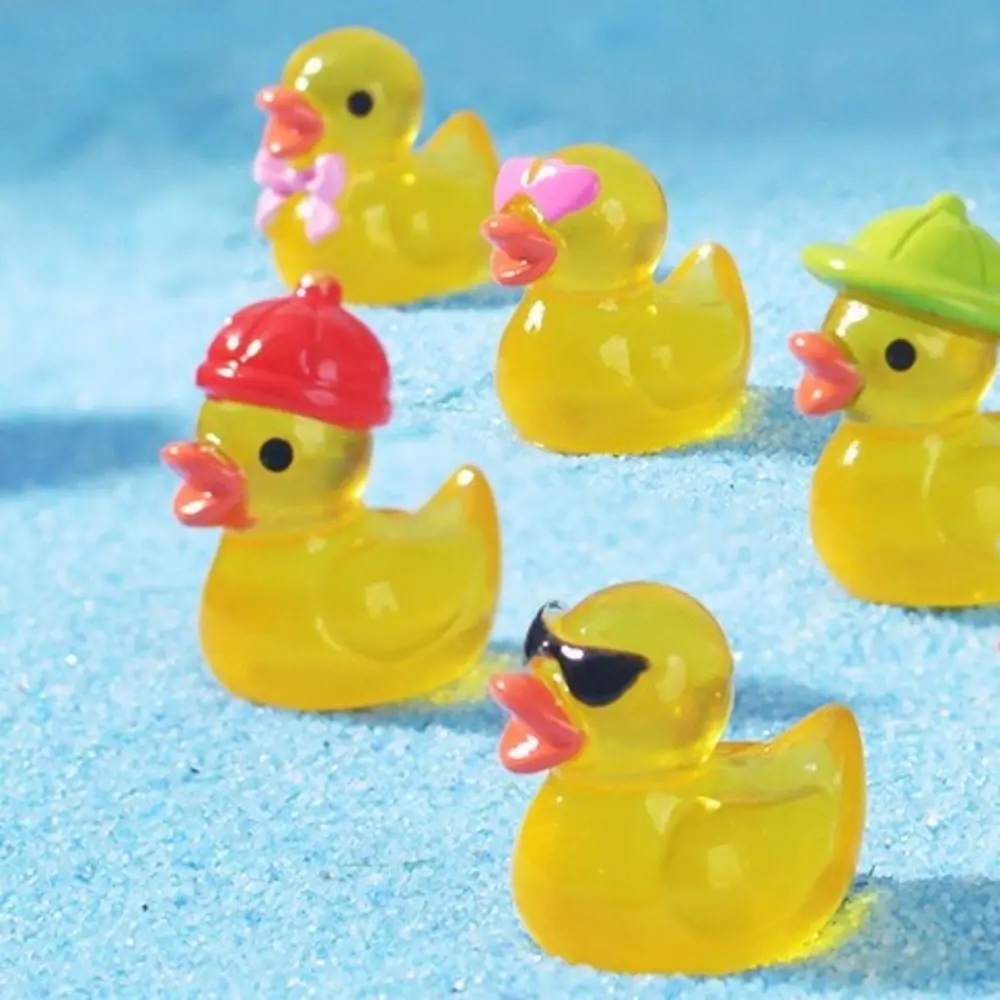 16pcs Trendy Resin Luminous Ducklings Mini Size Yellow Ducklings Ornaments DIY Figurines House Miniatures Doll Party Favors
