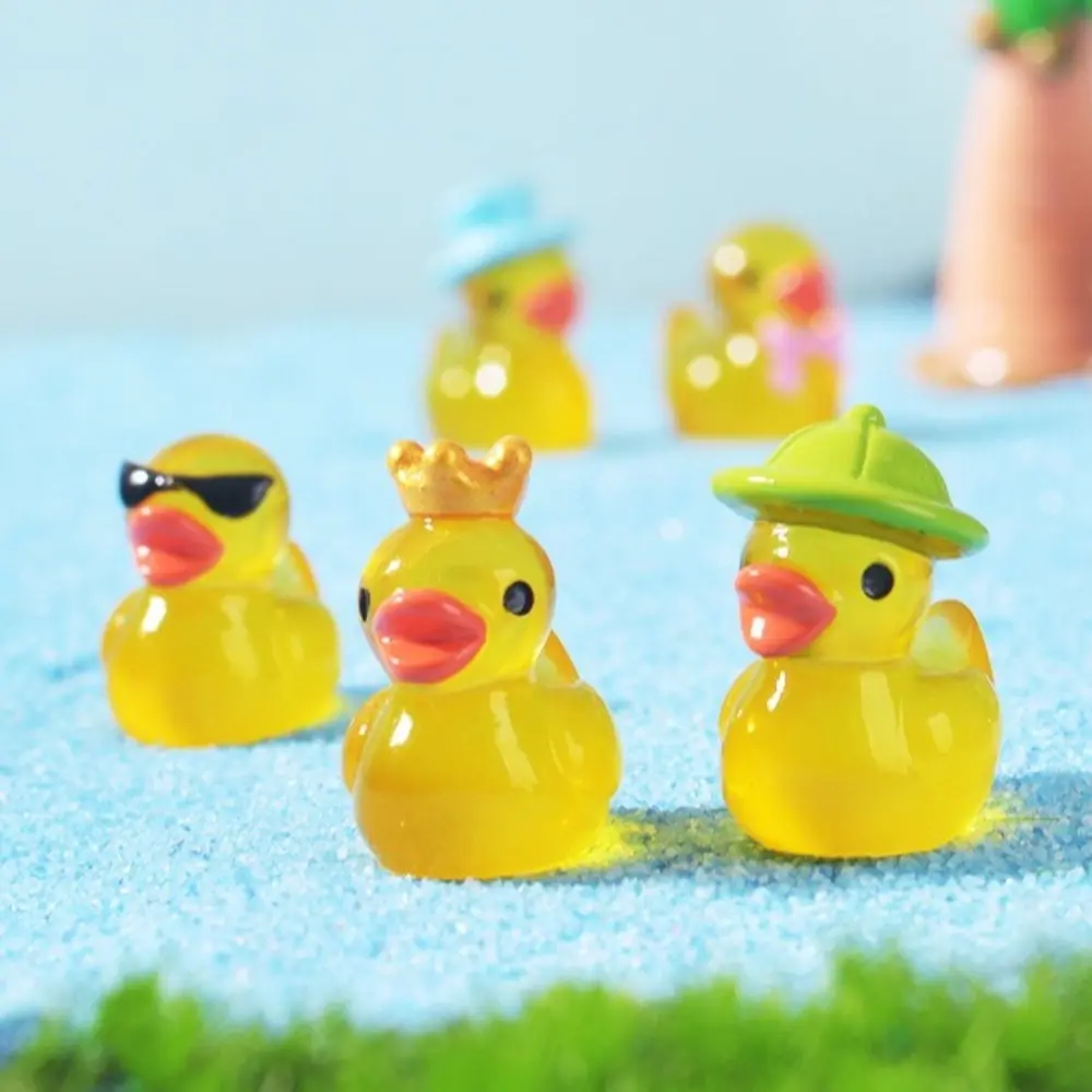 16pcs Trendy Resin Luminous Ducklings Mini Size Yellow Ducklings Ornaments DIY Figurines House Miniatures Doll Party Favors