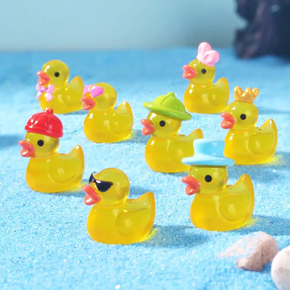 16pcs Trendy Resin Luminous Ducklings Mini Size Yellow Ducklings Ornaments DIY Figurines House Miniatures Doll Party Favors