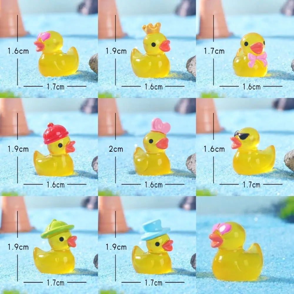 16pcs Trendy Resin Luminous Ducklings Mini Size Yellow Ducklings Ornaments DIY Figurines House Miniatures Doll Party Favors