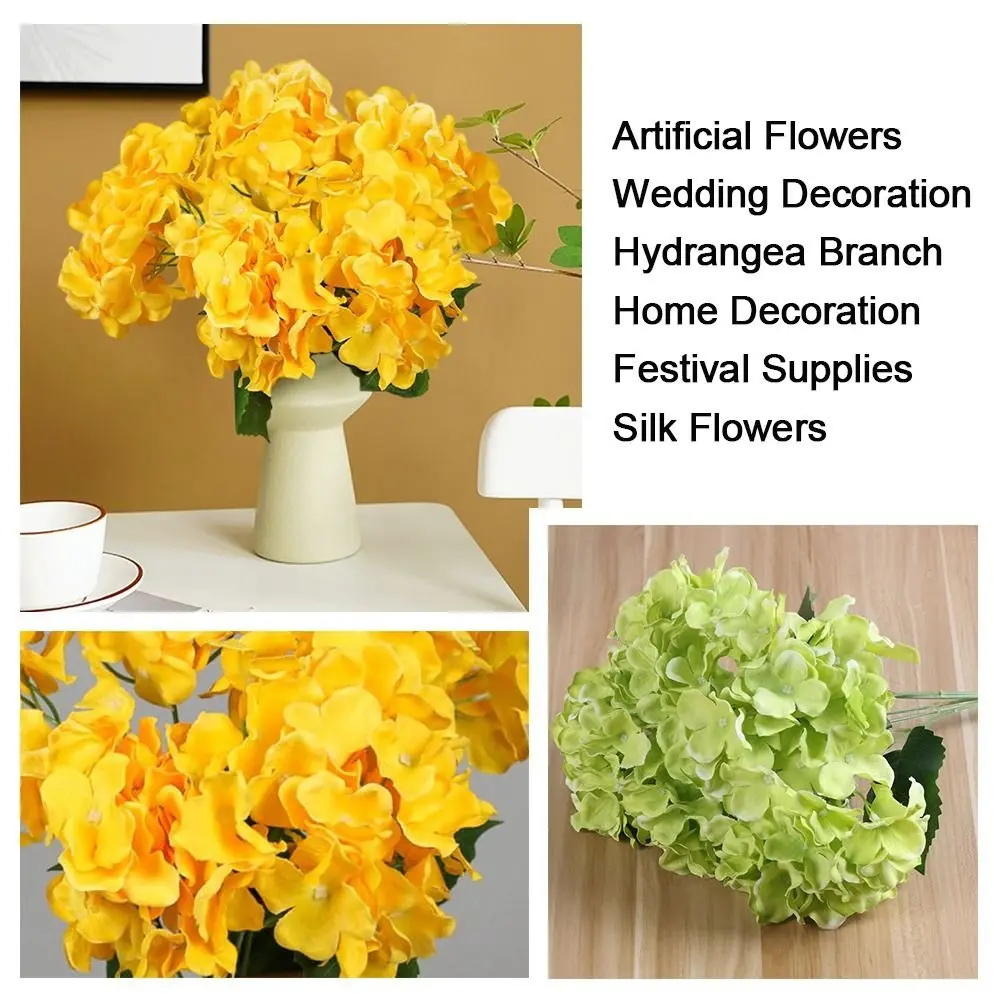 Decorative 5 Heads Artificial Hydrangea Flower Silk DIY Fake Hydrangea Bouquet Bridal Bouquet Wedding Floral Arrangement