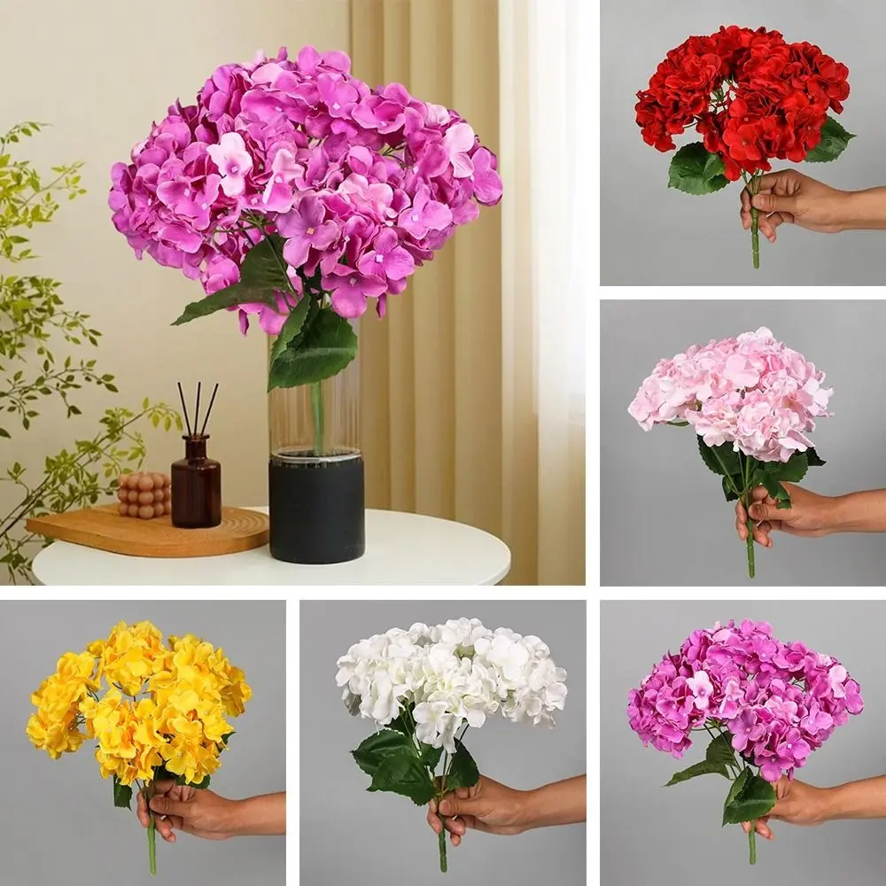 Decorative 5 Heads Artificial Hydrangea Flower Silk DIY Fake Hydrangea Bouquet Bridal Bouquet Wedding Floral Arrangement
