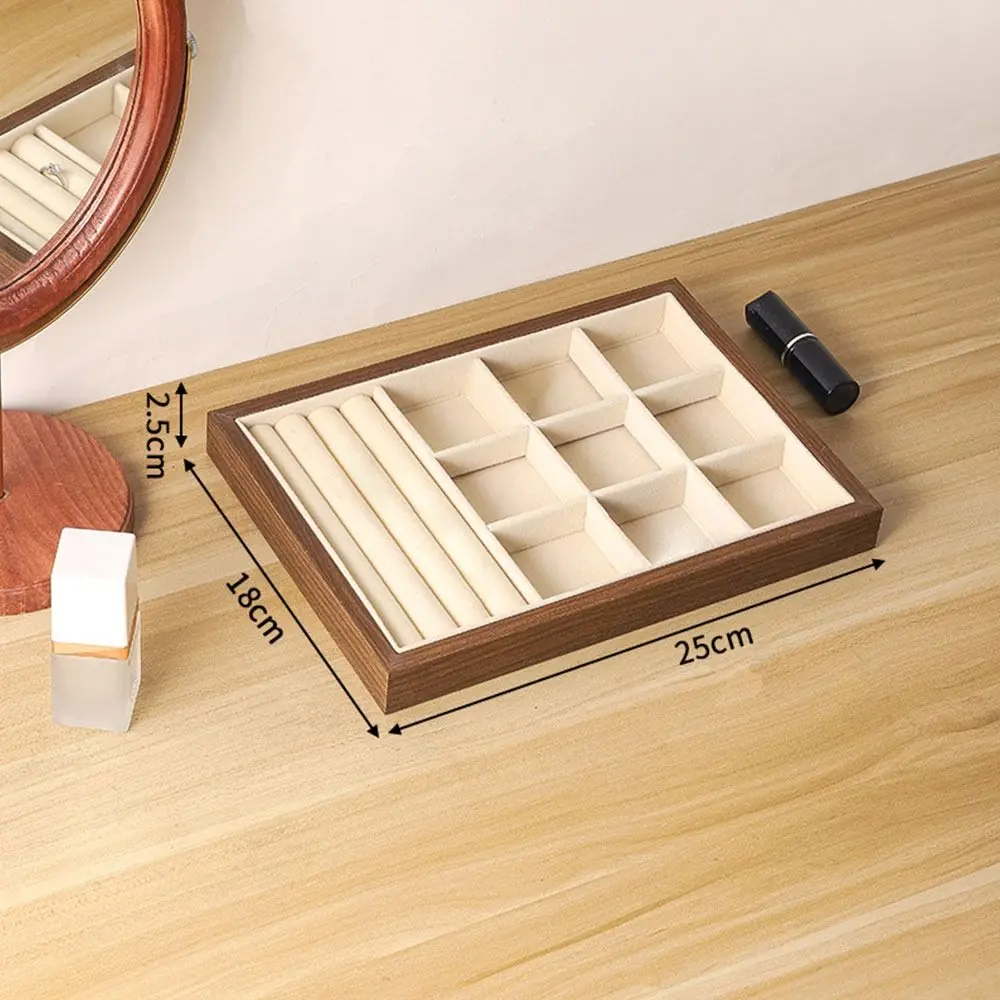 Walnut Wood Wooden Jewelry Display Tray American Style Velvet Lining Velvet Walnut Storage Box Multi-Compartment Dustproof