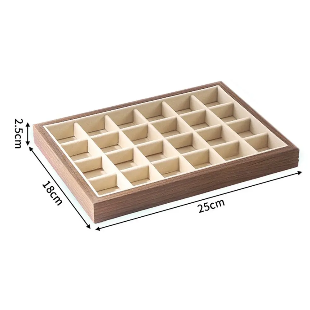 Walnut Wood Wooden Jewelry Display Tray American Style Velvet Lining Velvet Walnut Storage Box Multi-Compartment Dustproof