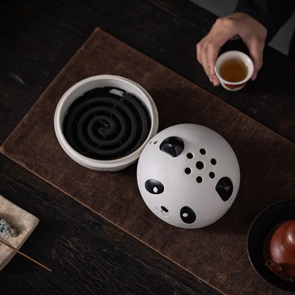 Cute Panda Mosquito Incense Rack Ceramic Anti Scalding Mosquito Coil Holder Portable Sandalwood Incense Burner